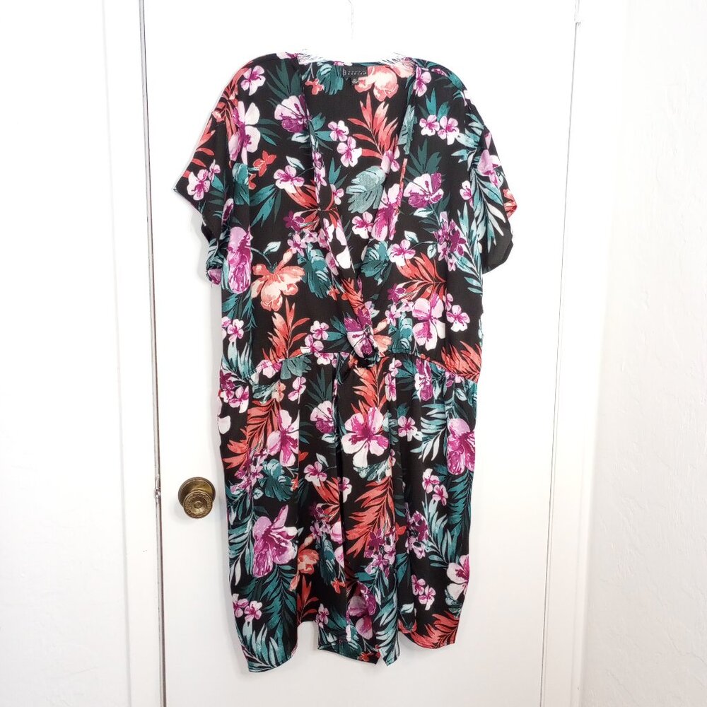 Bobeau Black Floral Aniyah Twist Front Faux-Wrap Dress